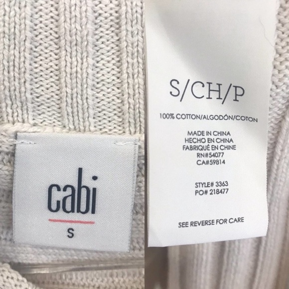 CAbi 3363 D-Ring Pullover Ribbed Sweater Cream, Size S - Picture 9 of 10